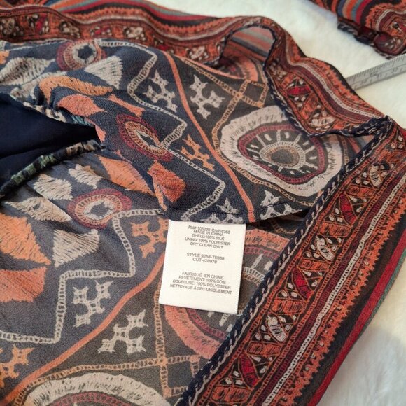Joie Silk Babydoll Blouse Sz S Sheer Boho Western Aztec Coastal Cowgirl Artsy - Picture 10 of 14